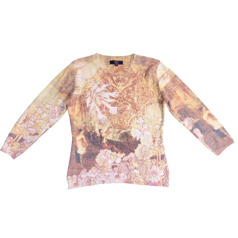 Fairy Cottagecore Romantic Floral Y2K V-neck Sweater Top Women's Size M